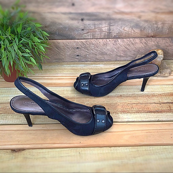 Coach signature black peep toe sling back pumps - Picture 4 of 8